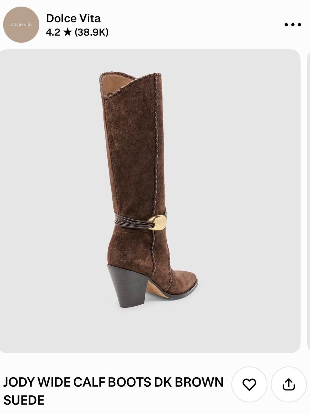 Dolce Vita Jody Wide-Calf Suede Boots in Dark Brown with Gold Accent - Picture 2 of 3